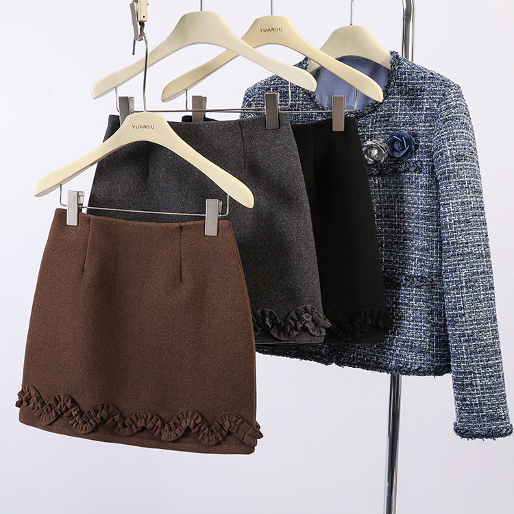 Women's Versatile Solid Color Ruffle Hem Short Skirt