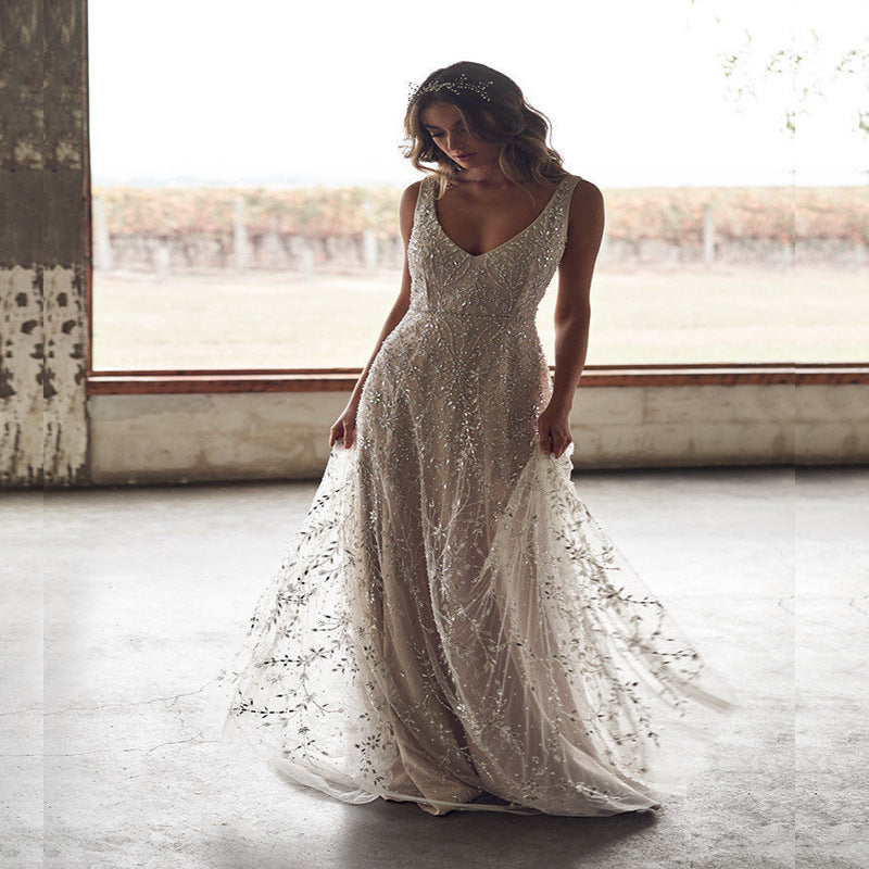 New Dress Bronzing V-neck Long