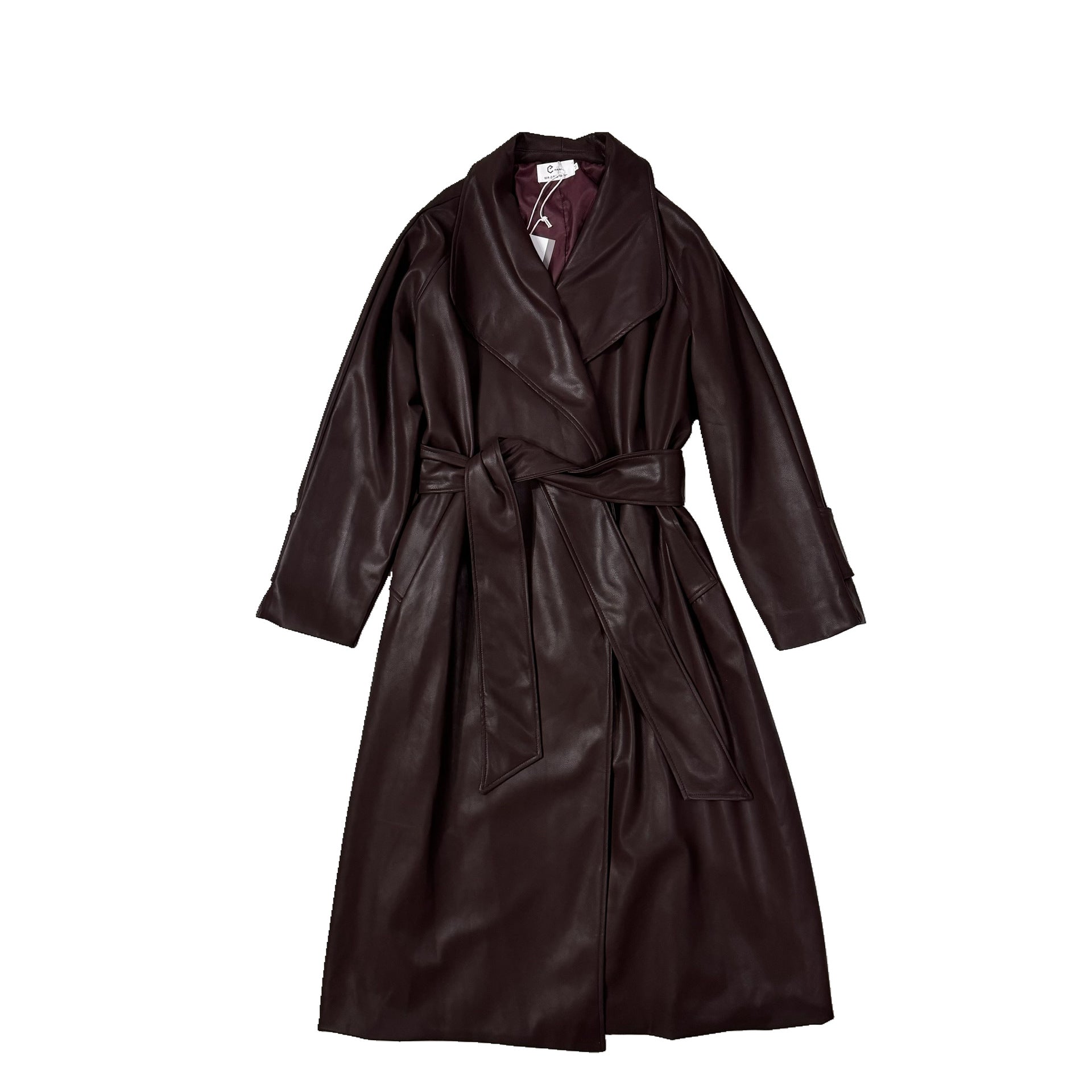 Lapel Mid-length Leather Coat Women
