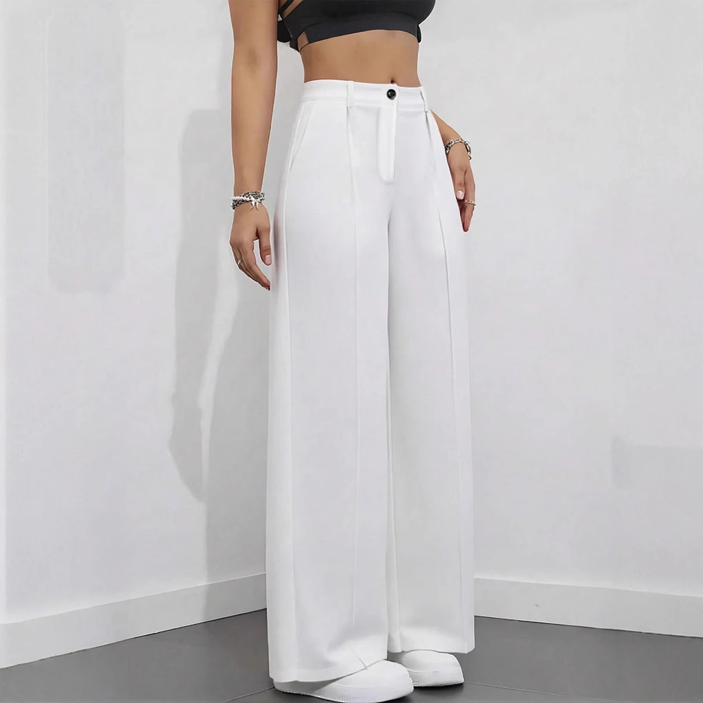 White High-waisted Loose Straight-leg Casual Pants