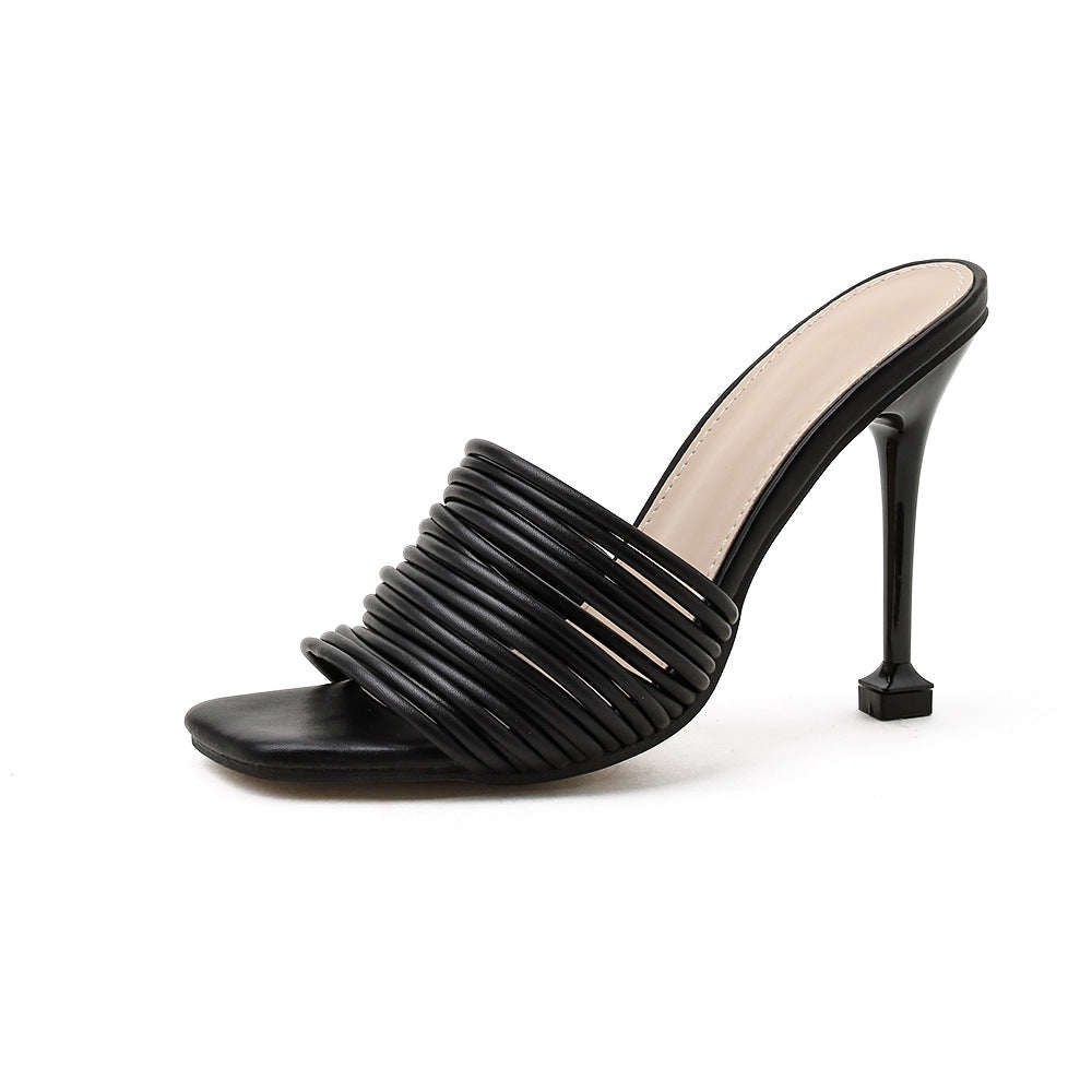 Women's Shoes With Thin Square Toe High Heels And Sandals