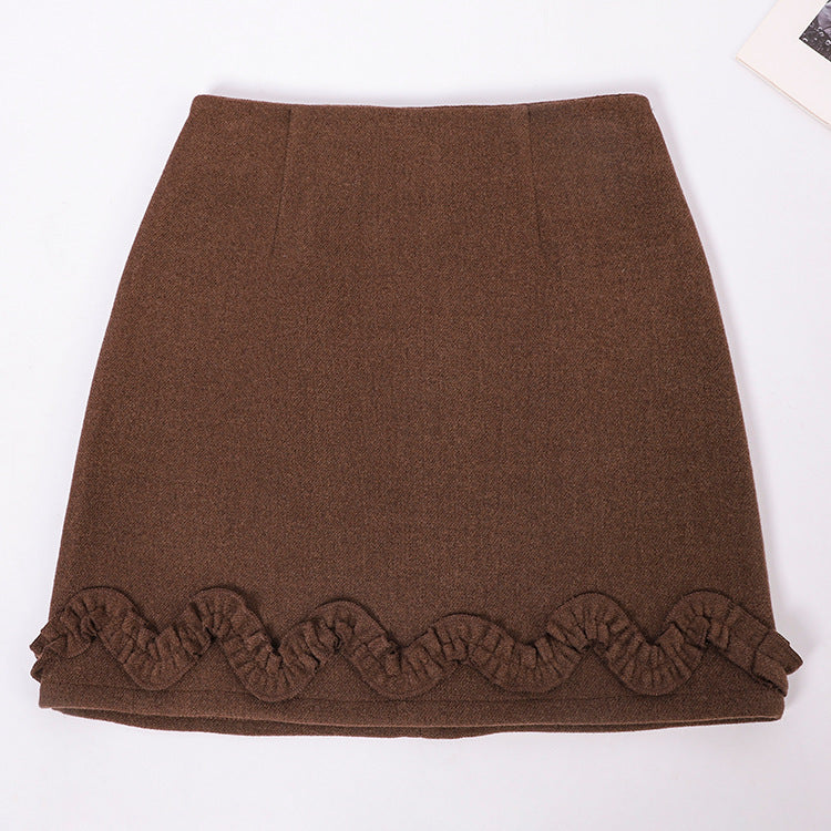 Women's Versatile Solid Color Ruffle Hem Short Skirt