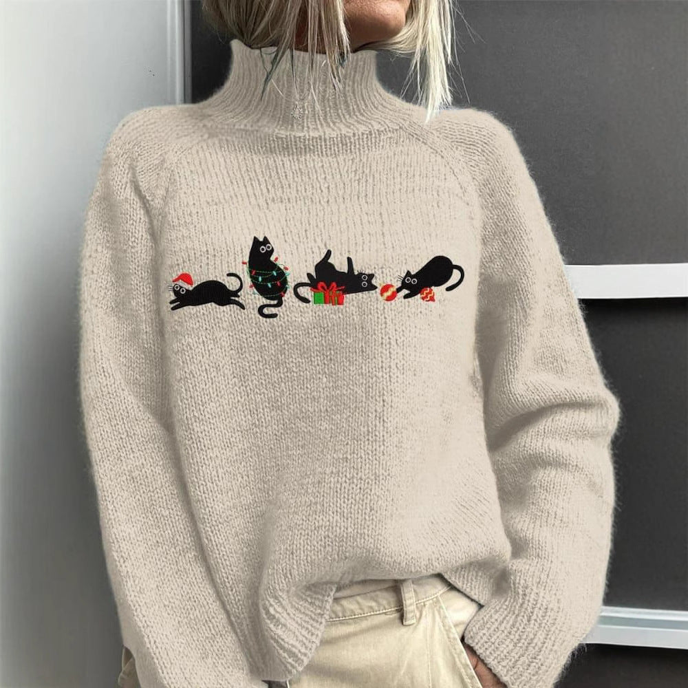 AutumnWinter Christmas Long-Sleeve Turtleneck Hoodie With Lapel Collar