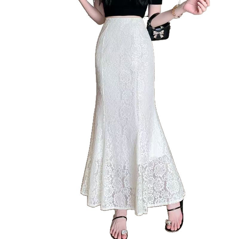 Lady's Elastic Waist Lace Hollow-out Half Skirt