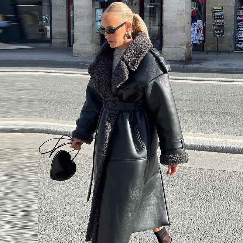 Women's Coat Lapel Long Sleeve Belt