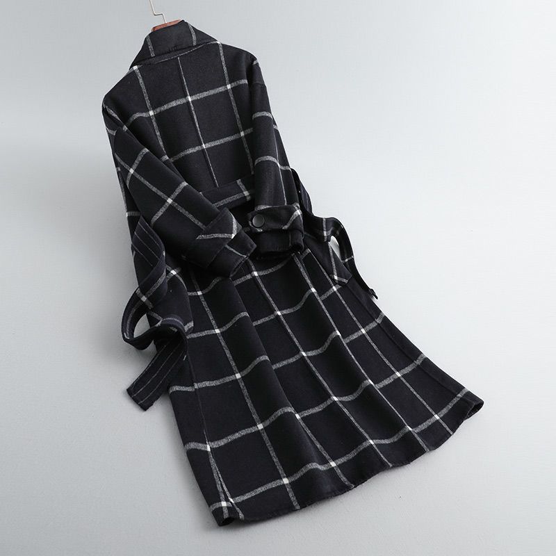 Grid Coat Women's Mid-length Woolen Coat Women