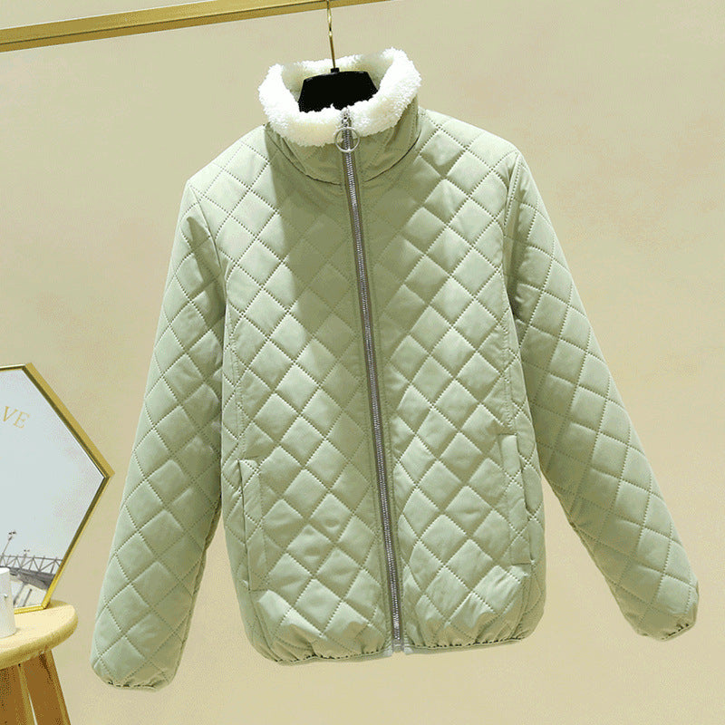 Lightweight Lamb Fleece Warm Stand-collar Casual Loose Small Padded Jacket