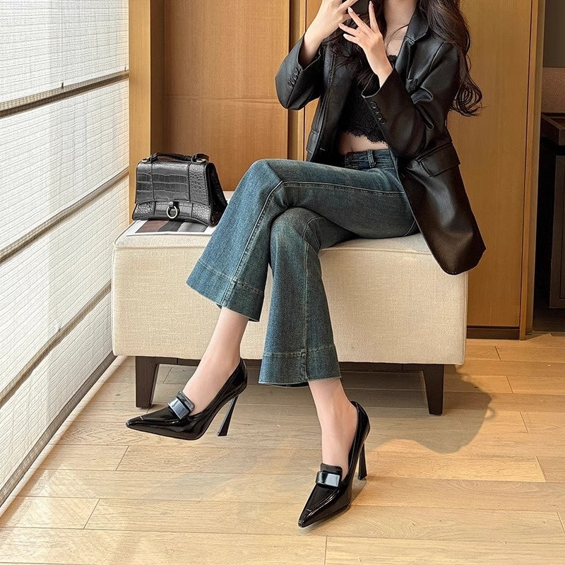 Retro Pointed Elegant Women's Commuting Stiletto Patent Leather High Heels