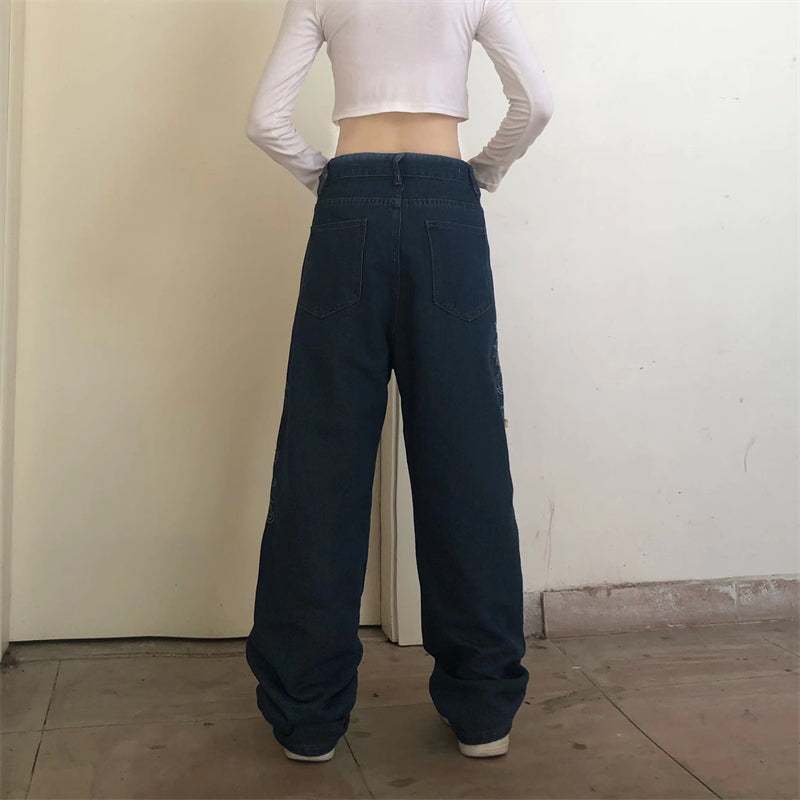 Embroidered Versatile Loose Slim Wide-leg Straight-leg Pants