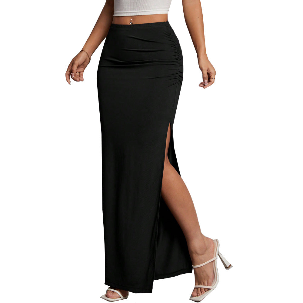 European And American Minimalist Commuting Skirt Summer Elegant Versatile Slimming Slit Wrap Long Skirt