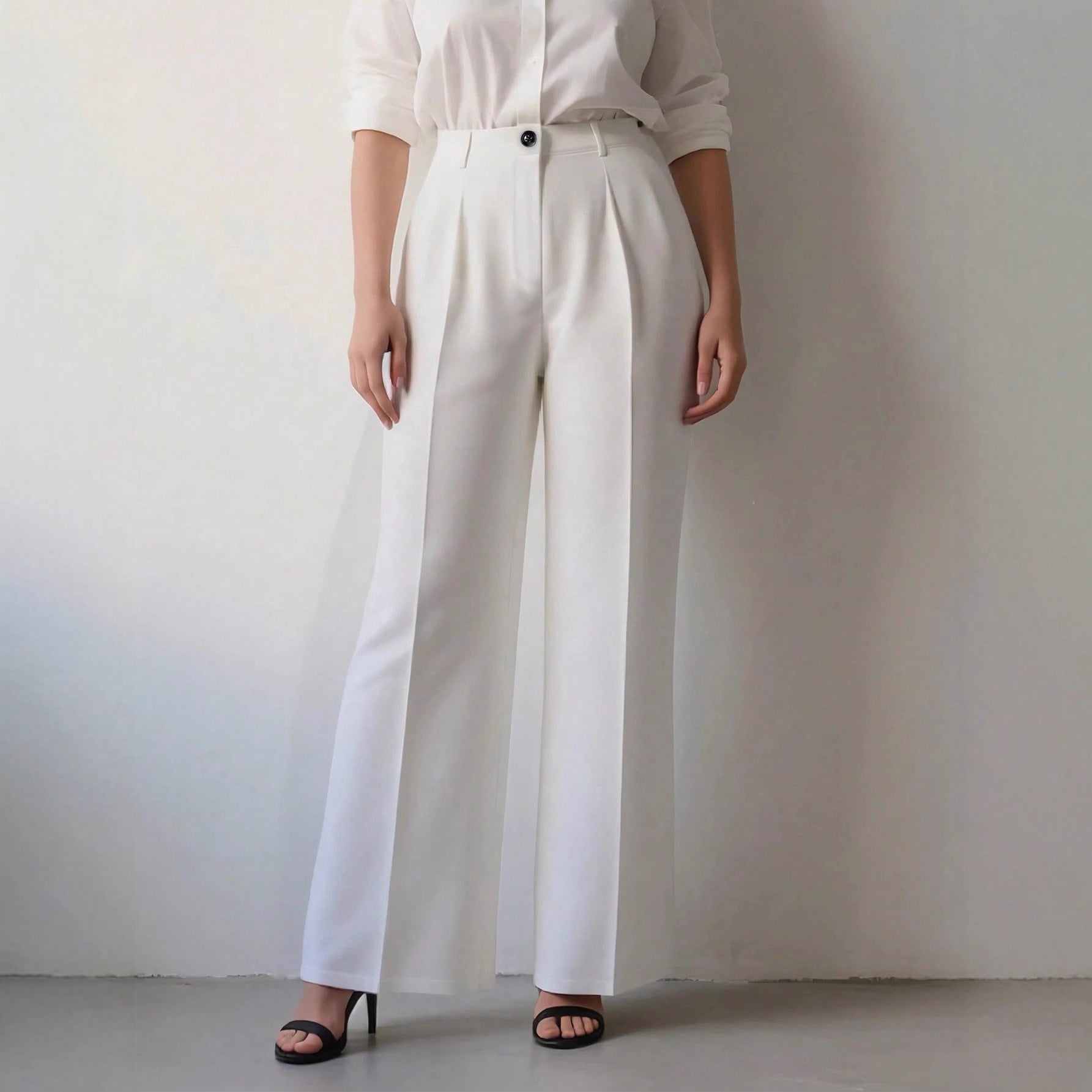 White High-waisted Loose Straight-leg Casual Pants