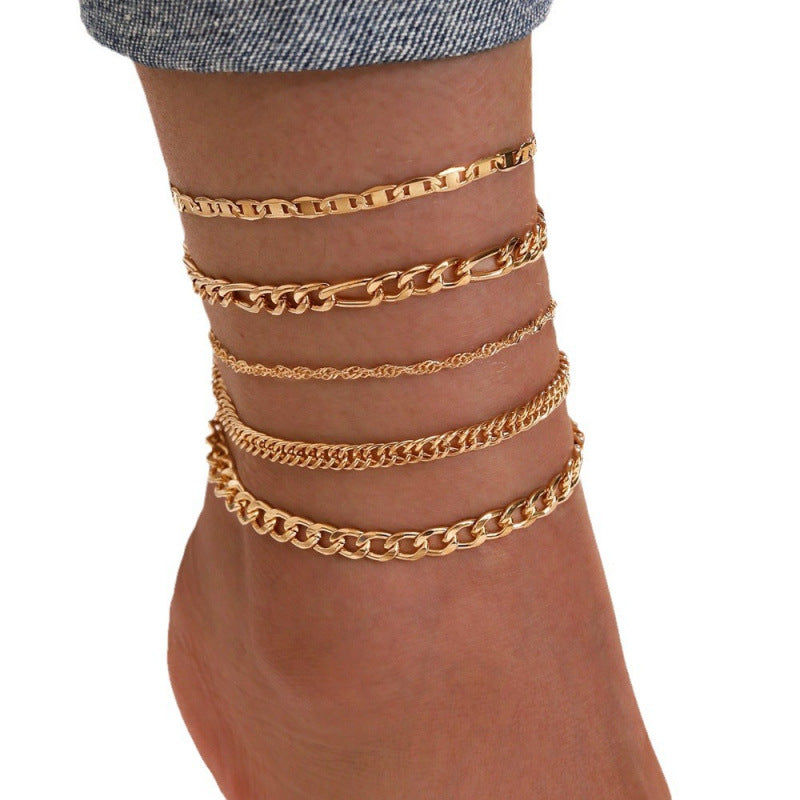 Simple Graceful Metal Chain Retro Creative Snake Chain Anklet Five-piece Set