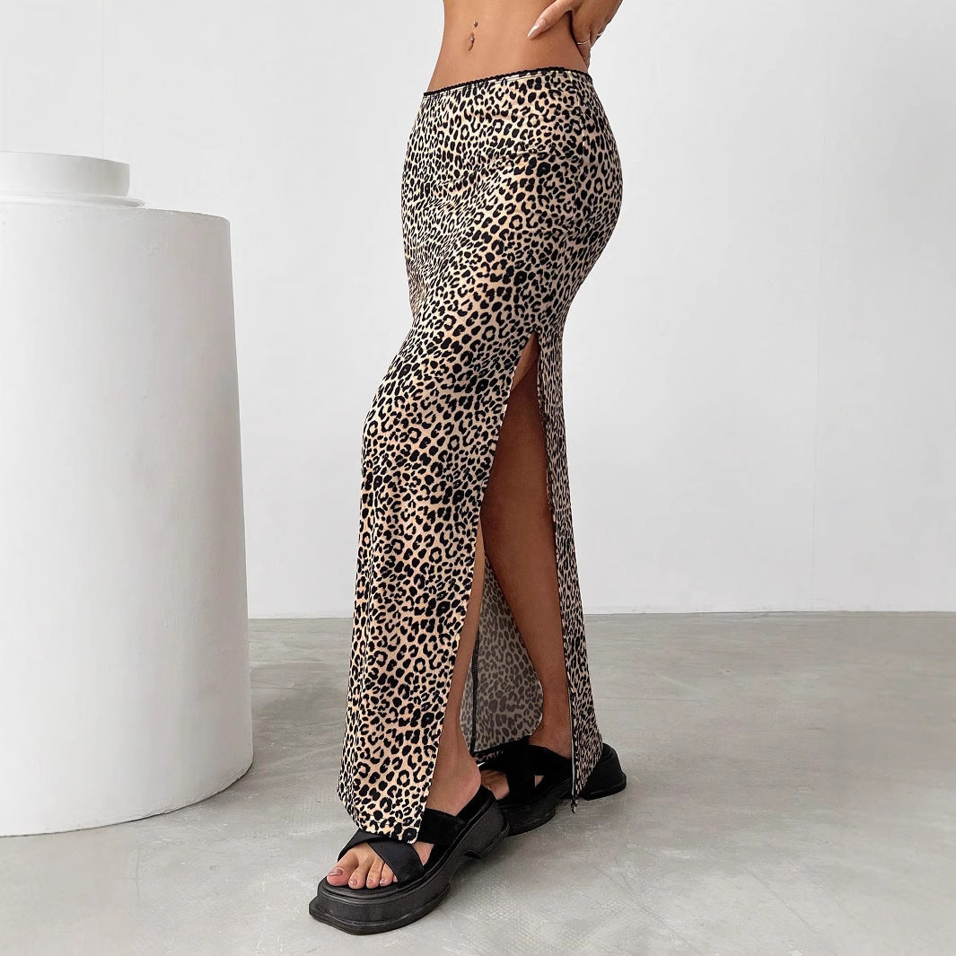 Sexy High-waisted Leopard Print Skirt With Slit