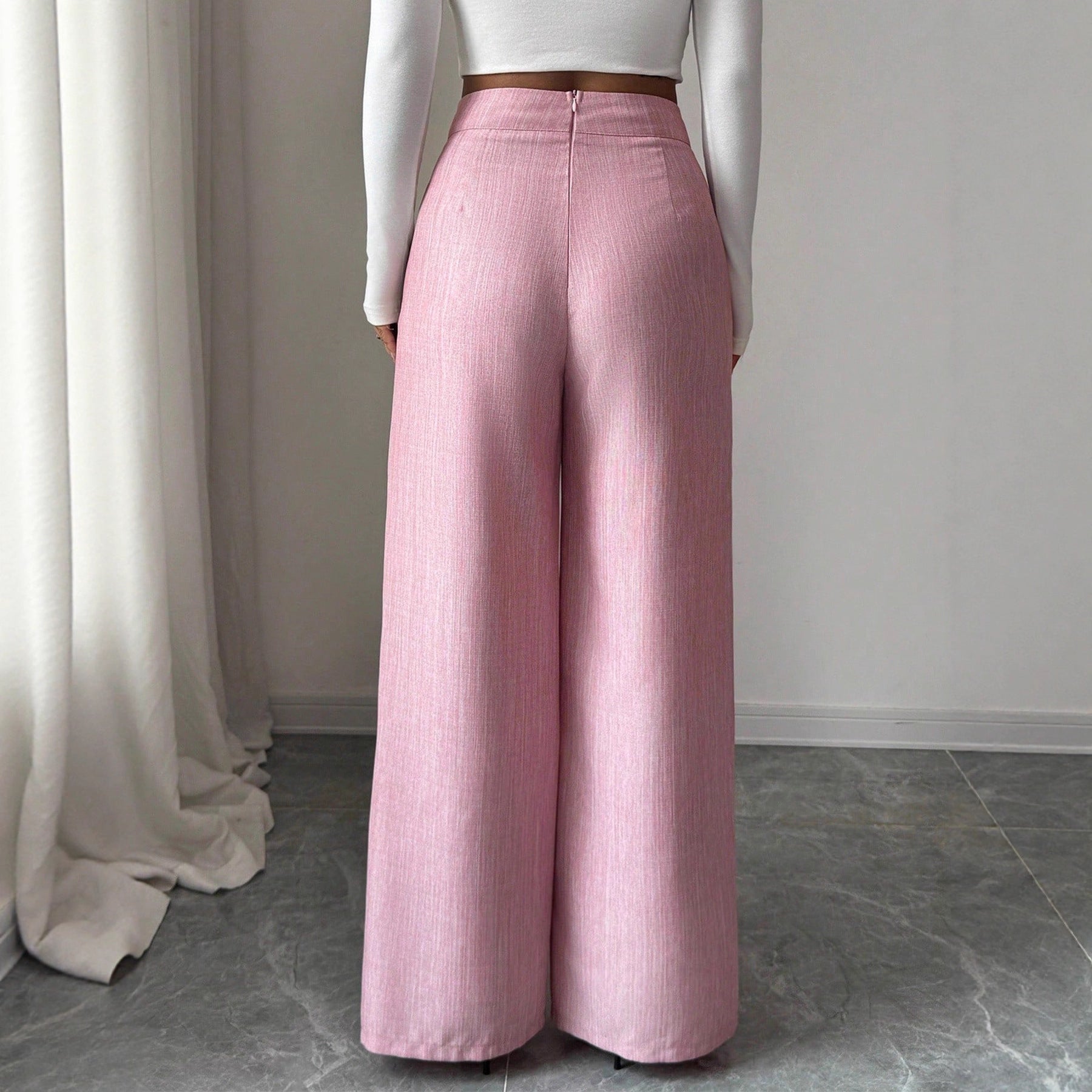 Elegant And Casual Loose Straight-leg Pants With A Waist Button Design