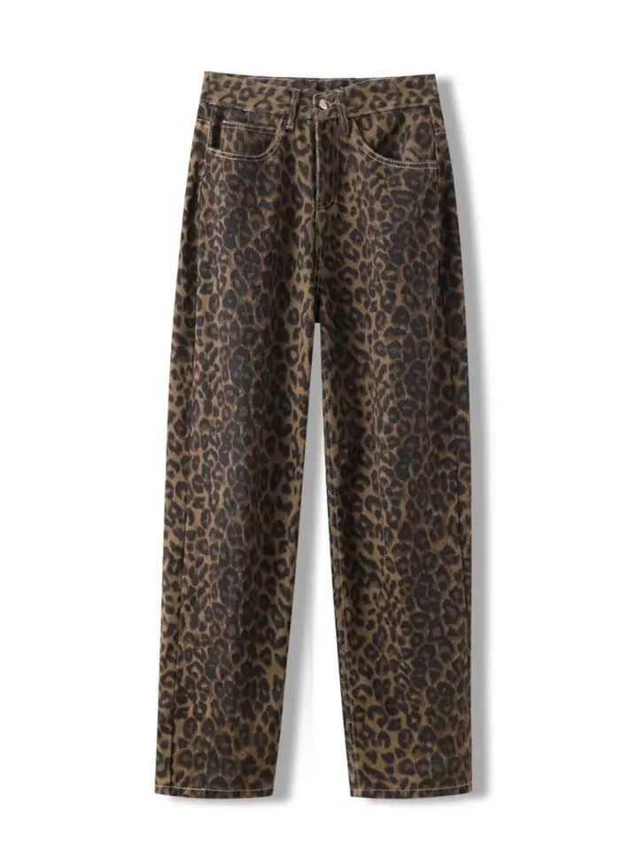 New American Vintage Leopard Print Jeans Straight Loose