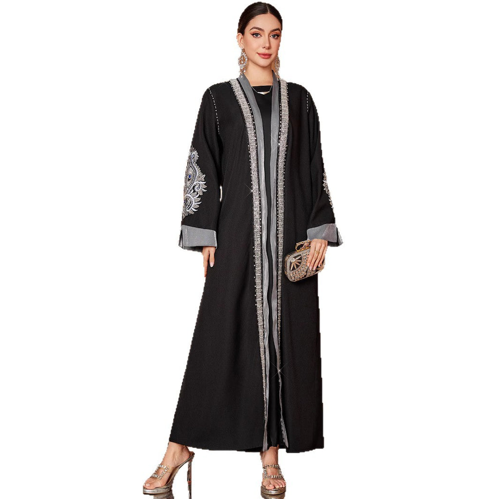 Plus Size Robe Handmade Embroidery Laminate Rhinestone ABAYA Middle East Women's Clothing
