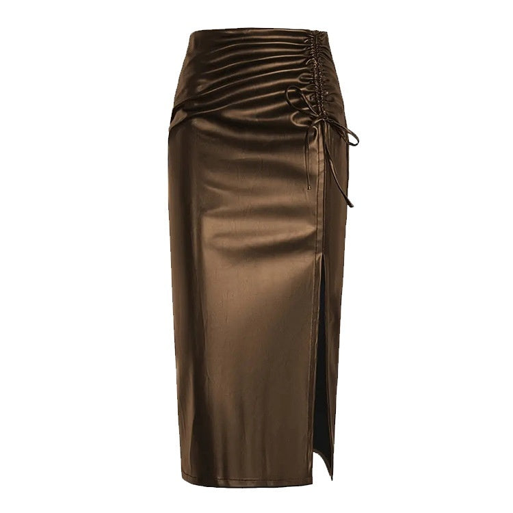 Slim-fit Stylish Unisex Sexy Slit Leather Skirt
