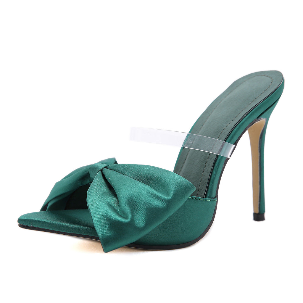 Pointed High Heels With Big Bow Stiletto Sandals And Slippers