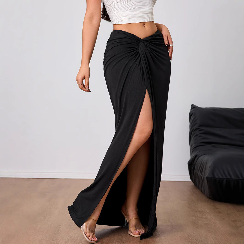 Women's High-end Elegant Skirt, Autumn And Winter New High-waist Slit Midi Skirt