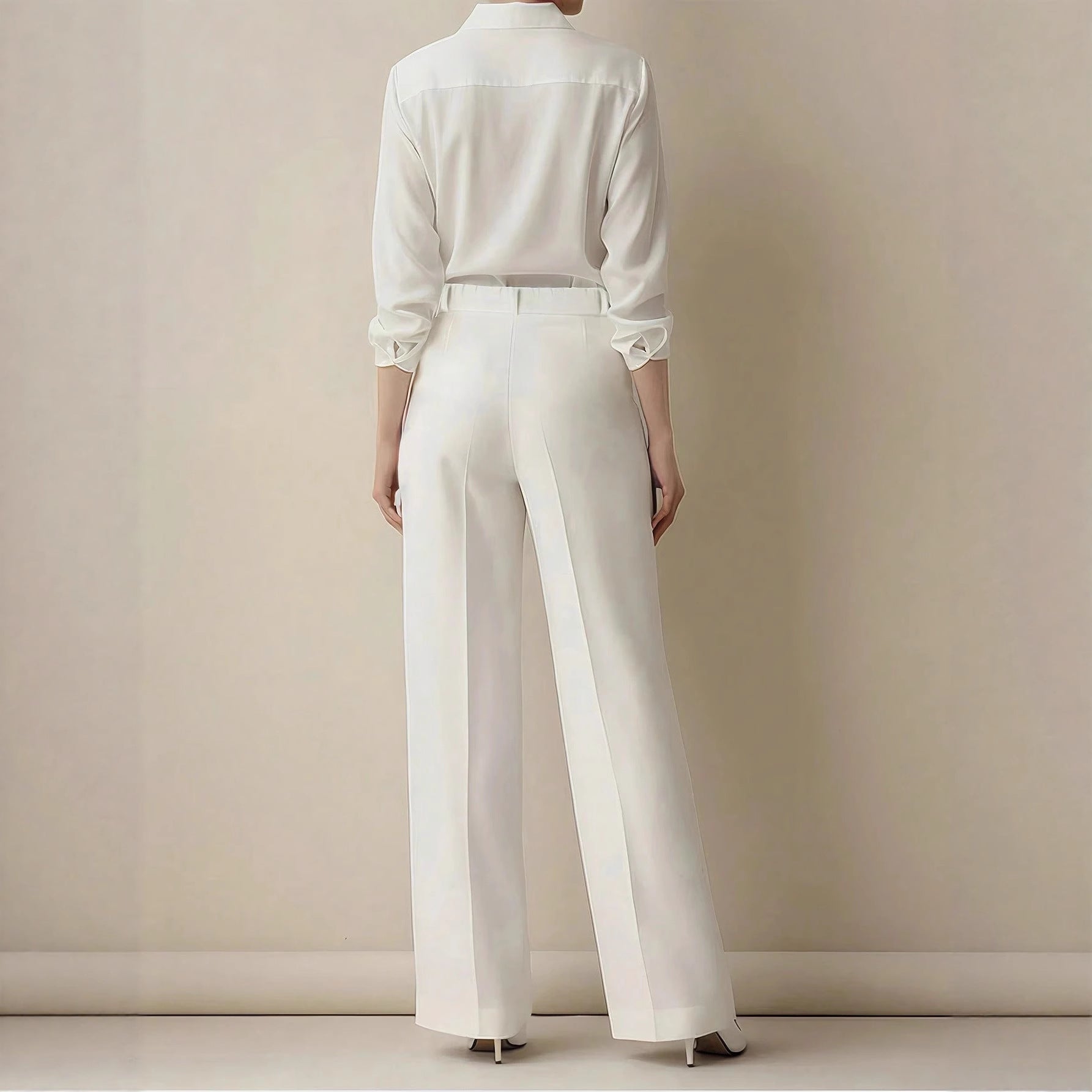 White High-waisted Loose Straight-leg Casual Pants