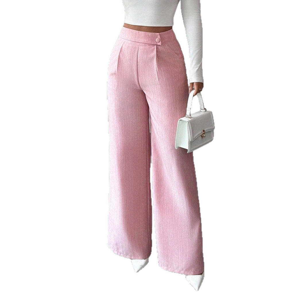 Elegant And Casual Loose Straight-leg Pants With A Waist Button Design