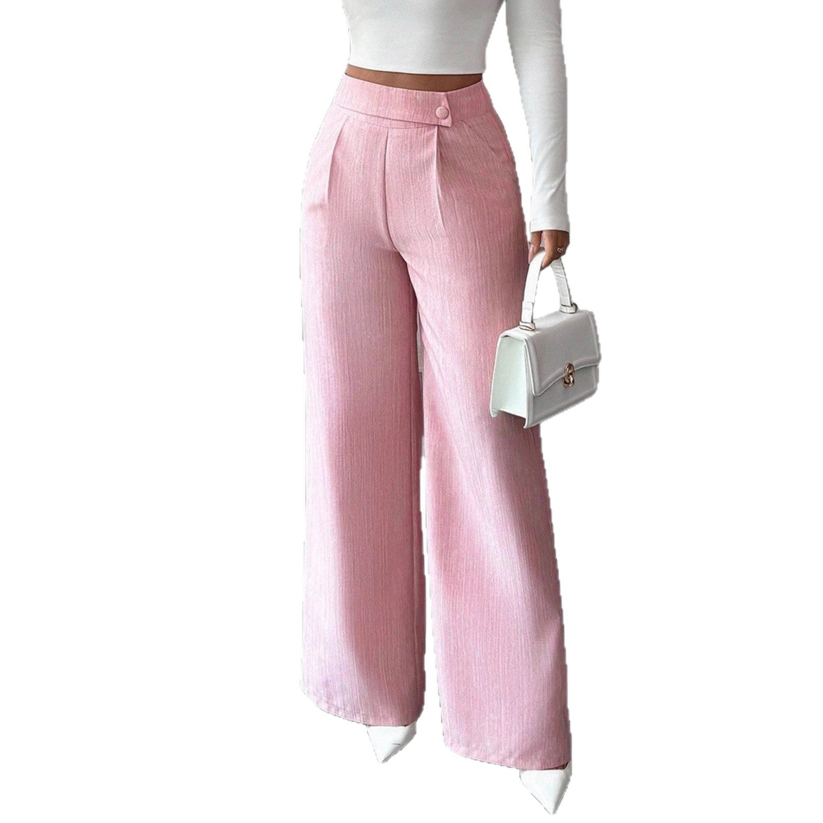 Elegant And Casual Loose Straight-leg Pants With A Waist Button Design