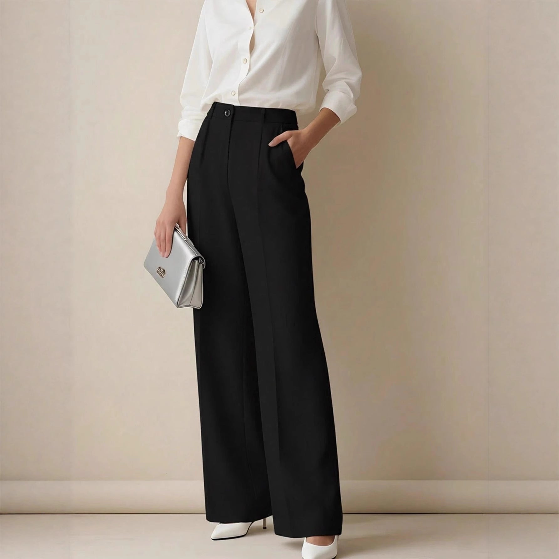 White High-waisted Loose Straight-leg Casual Pants