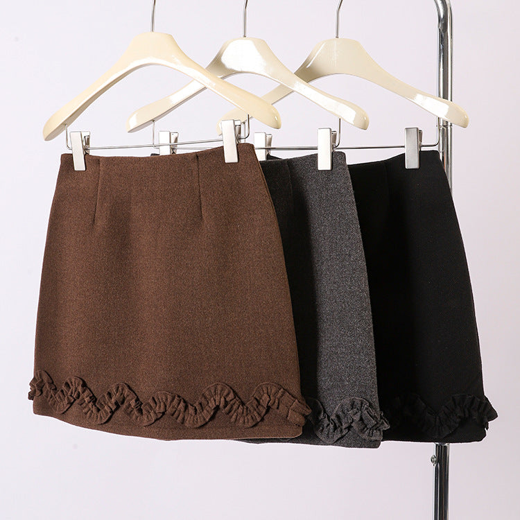 Women's Versatile Solid Color Ruffle Hem Short Skirt