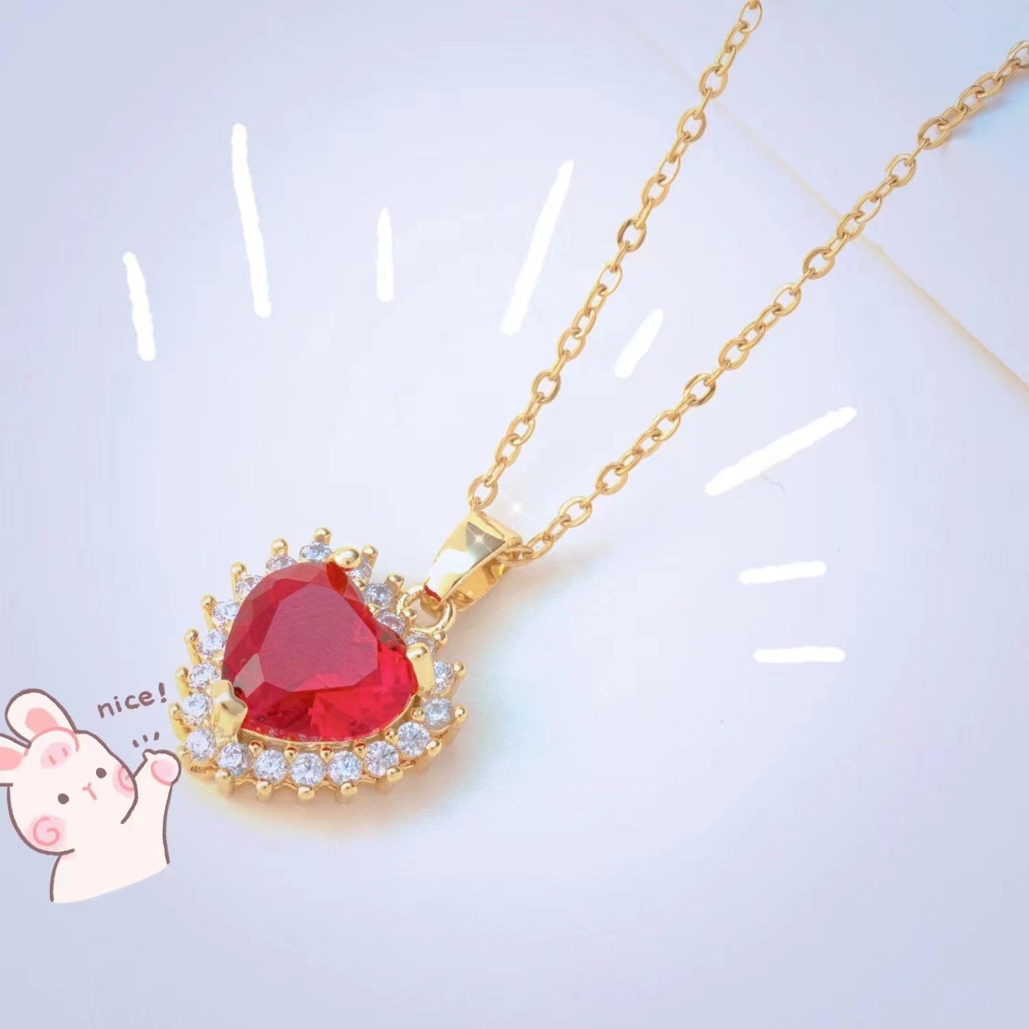 Fashion Micro-inlaid Pendant Ruby Heart Necklace