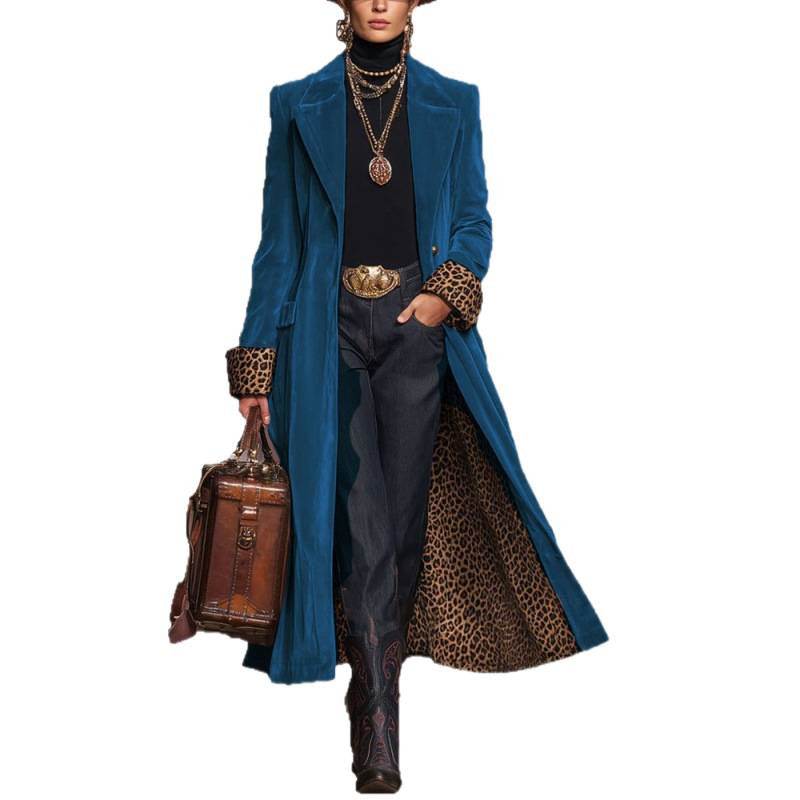 Patchwork Lace Gold Velvet Suit Long Coat Women's Wear