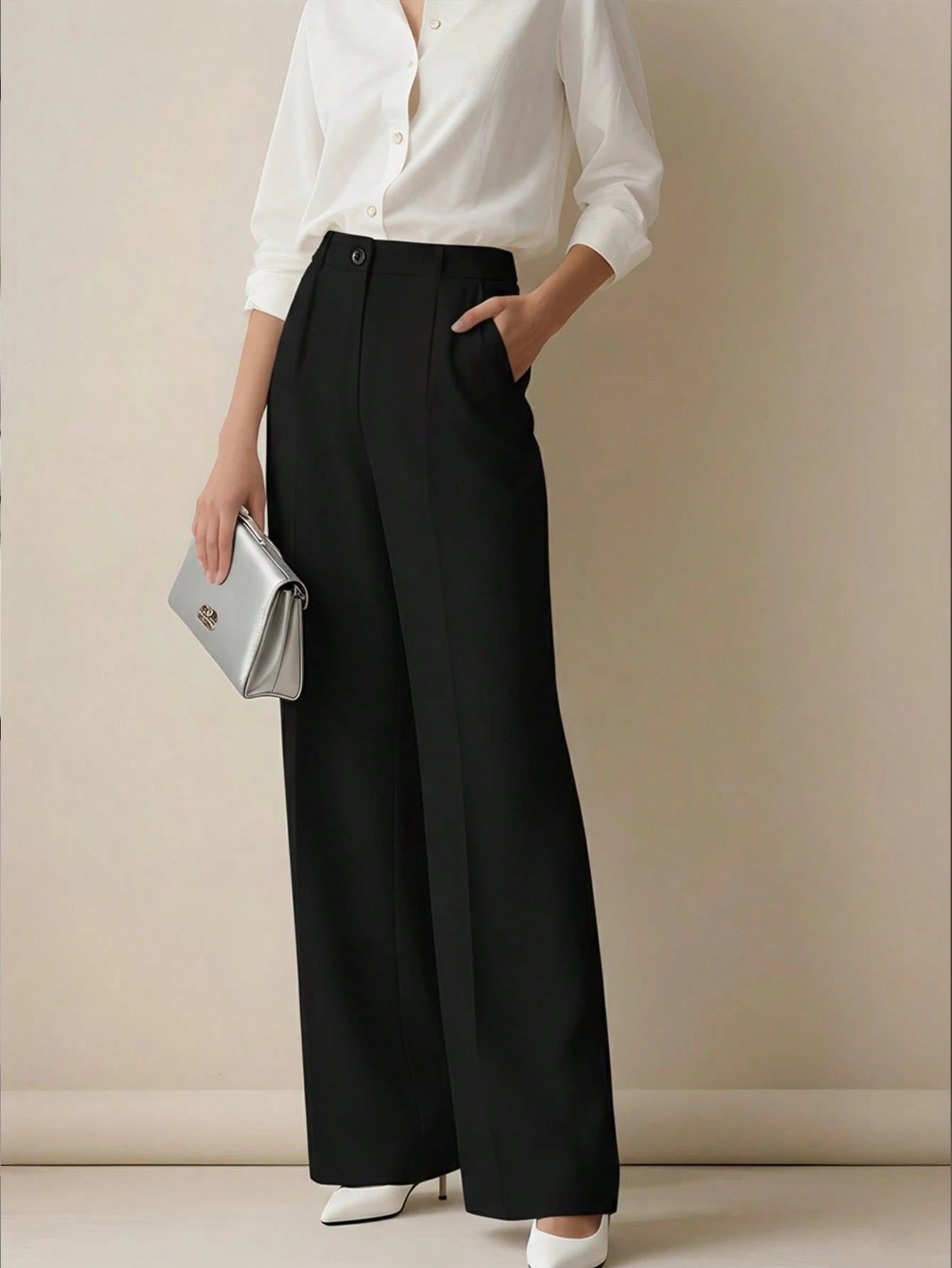 White High-waisted Loose Straight-leg Casual Pants