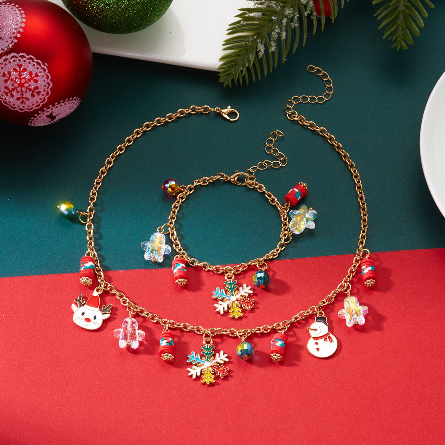Di Yufeng Fashion Christmas Tree And Santa Claus Bracelet And Necklace Set