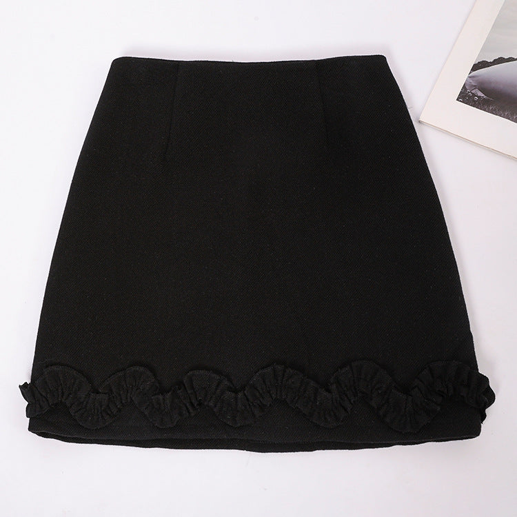 Women's Versatile Solid Color Ruffle Hem Short Skirt