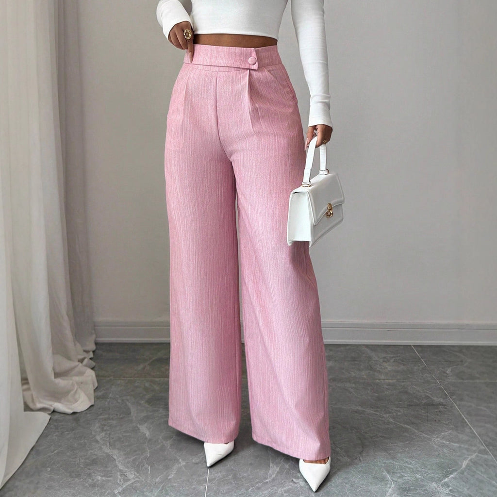 Elegant And Casual Loose Straight-leg Pants With A Waist Button Design