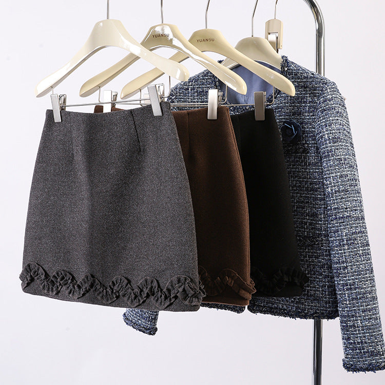 Women's Versatile Solid Color Ruffle Hem Short Skirt