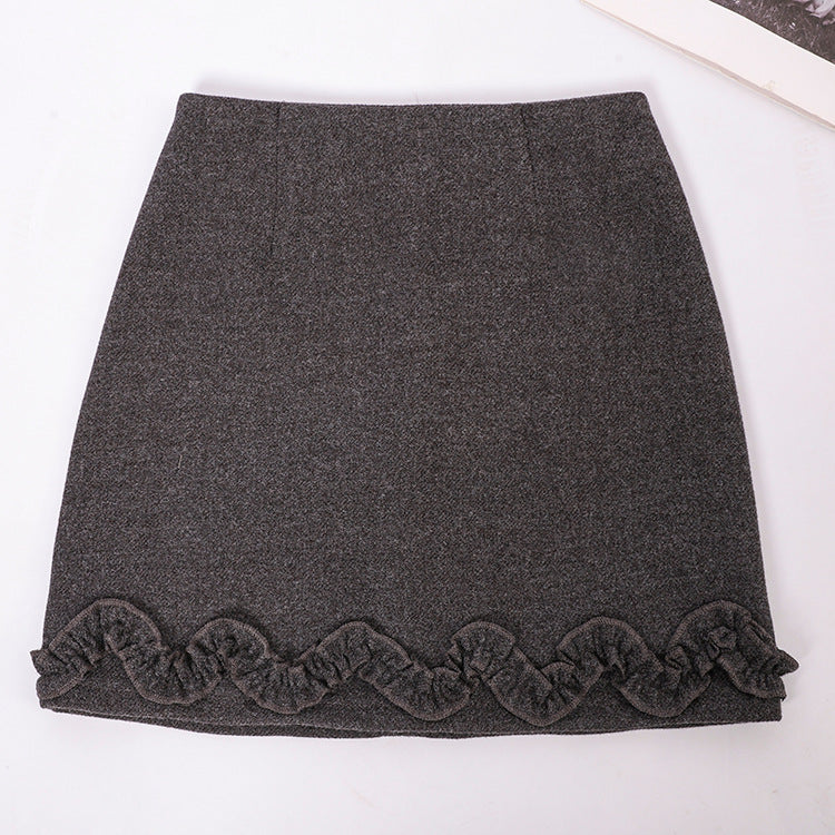 Women's Versatile Solid Color Ruffle Hem Short Skirt