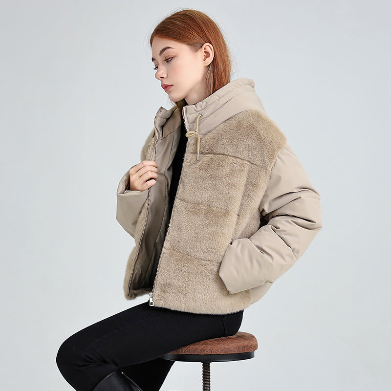 High-waisted Feather Down Plush Short Jacket