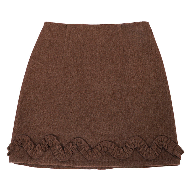 Women's Versatile Solid Color Ruffle Hem Short Skirt