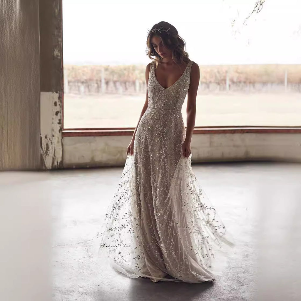 New Dress Bronzing V-neck Long