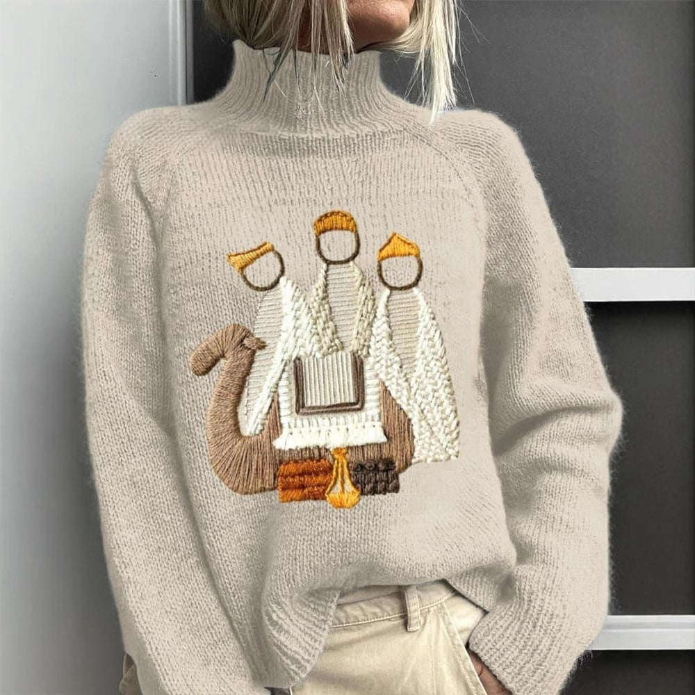 AutumnWinter Christmas Long-Sleeve Turtleneck Hoodie With Lapel Collar