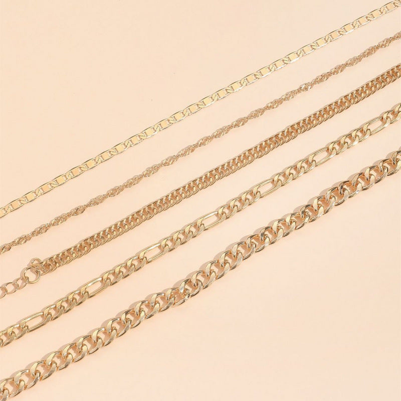 Simple Graceful Metal Chain Retro Creative Snake Chain Anklet Five-piece Set