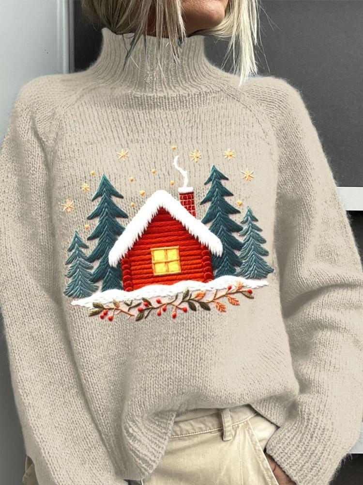 AutumnWinter Christmas Long-Sleeve Turtleneck Hoodie With Lapel Collar