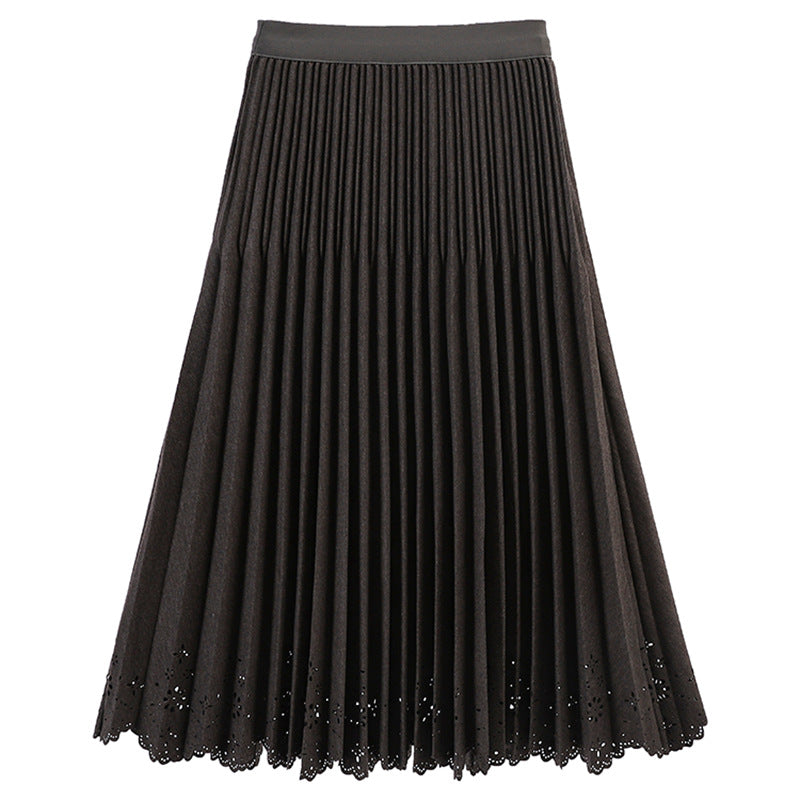 Simple Hollow Lace Midi Skirt Women