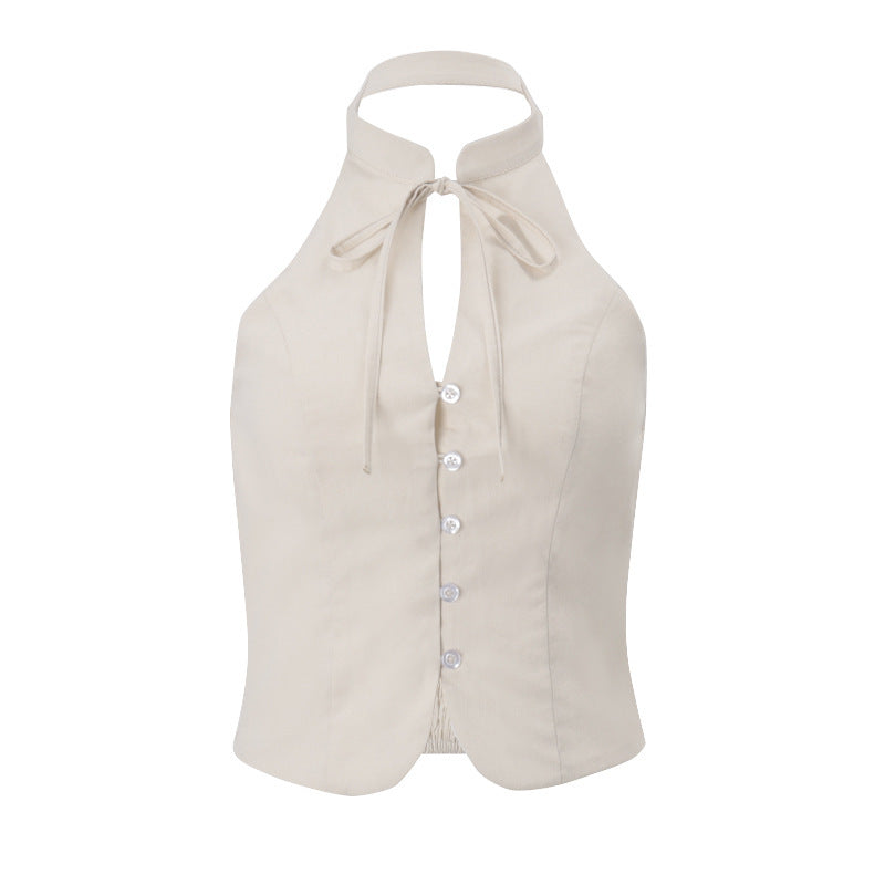 Women's Retro Slim-fit Backless Cropped Top