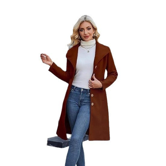 Women's Single-breasted Stand Collar Belt Pea Coat