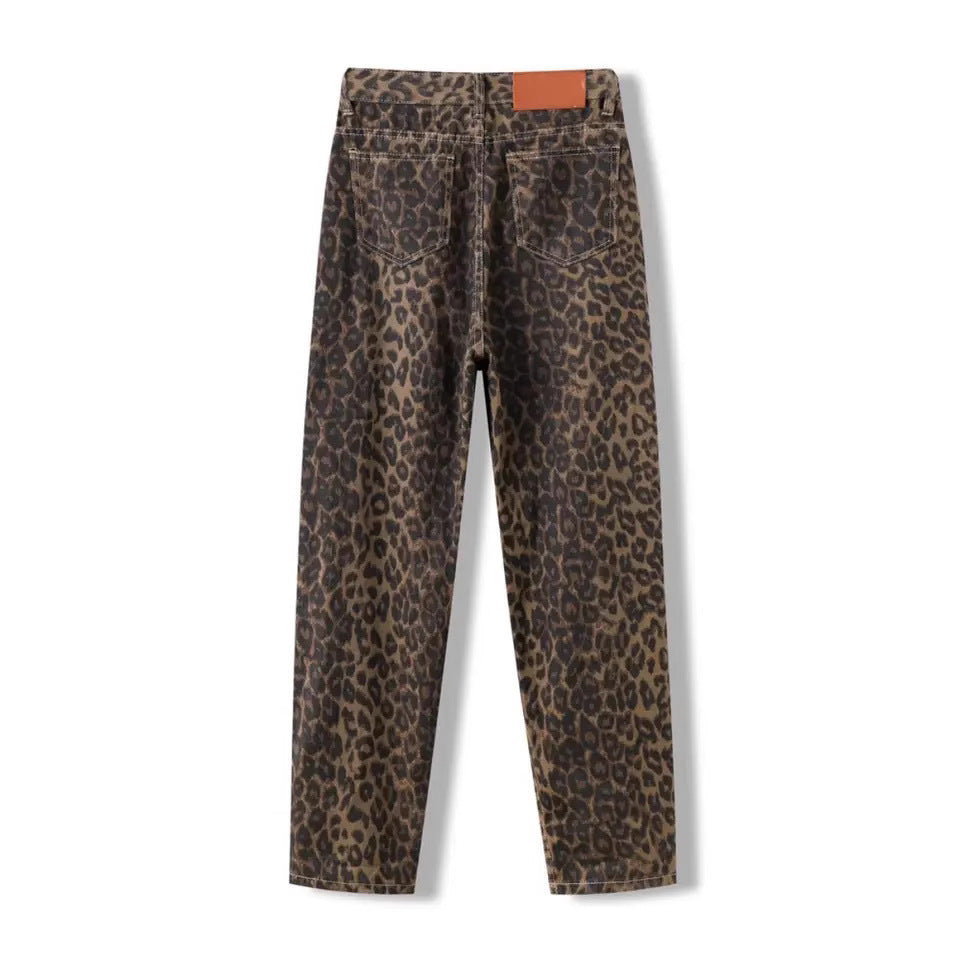 New American Vintage Leopard Print Jeans Straight Loose